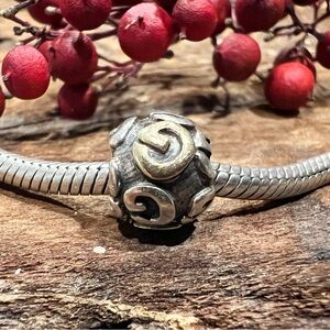 Authentic Pandora Charm Alphabet Letter G Initial Charms TwoTone 14k Gold Silver